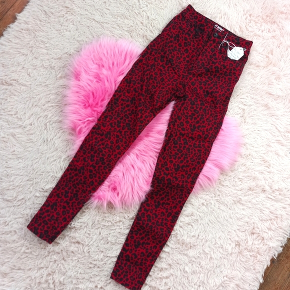 Hot Topic Denim - Hot topic Y2k red leopard hi-rise Skinny super stretch jeans- mall-goth emo